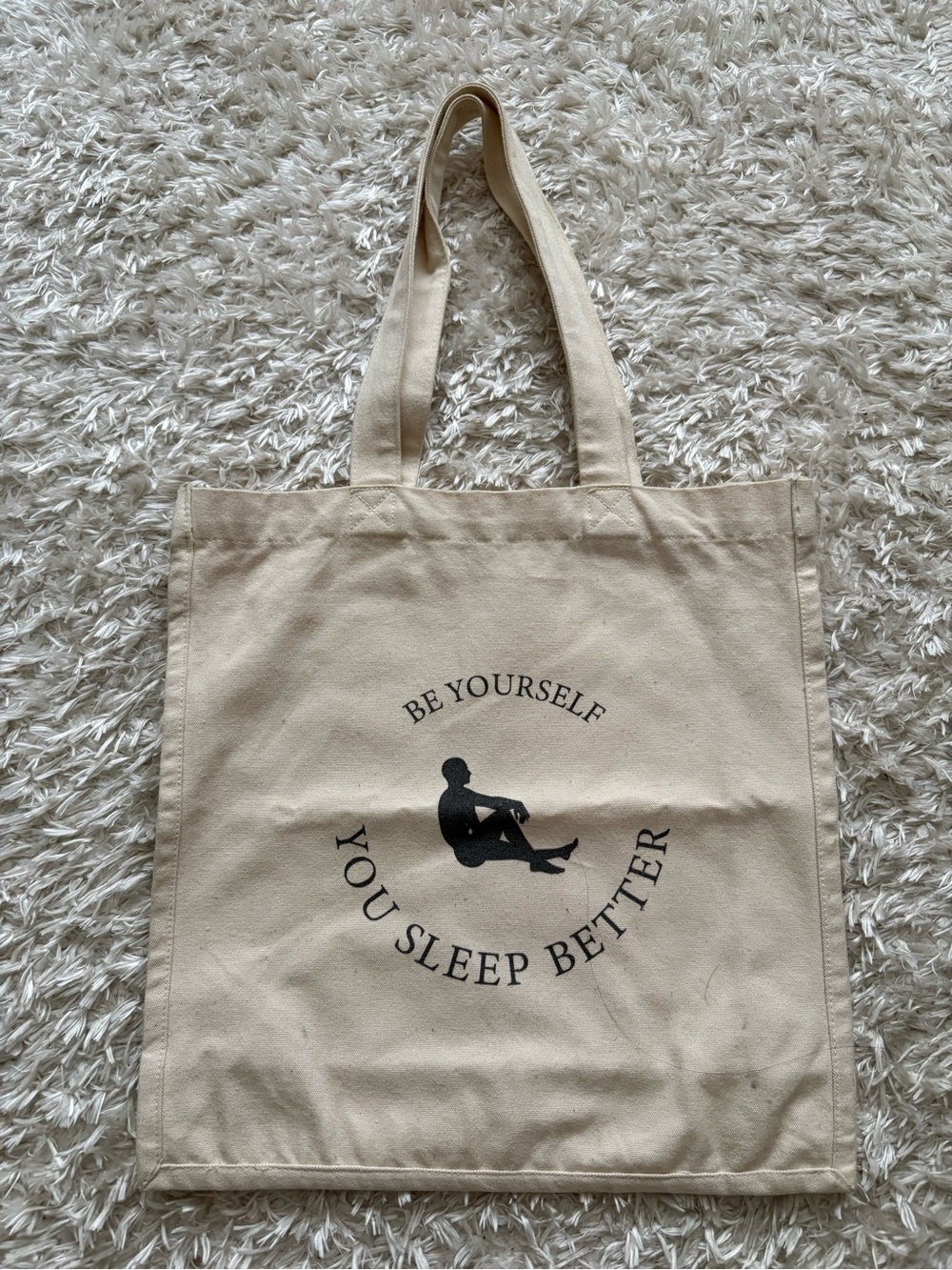 Canvas Tote Bag ‘Be Yourself You Sleep Better’ Natural Ivory Color Print Slogan
